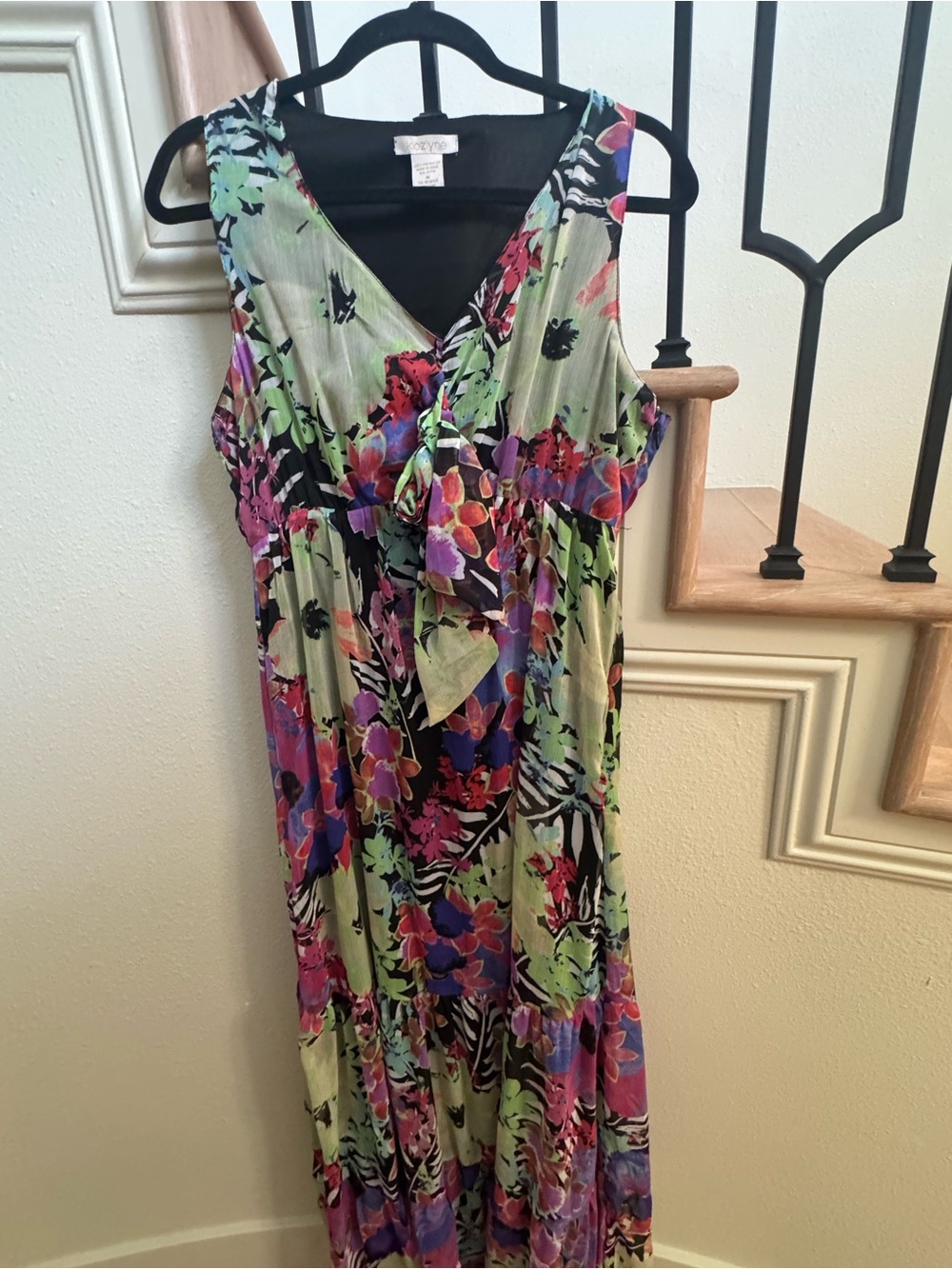 Floral V-Neck Maxi Dress in Green and Purple